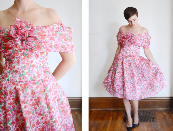 1980s Albert Nipon Silk Floral Dress - M
