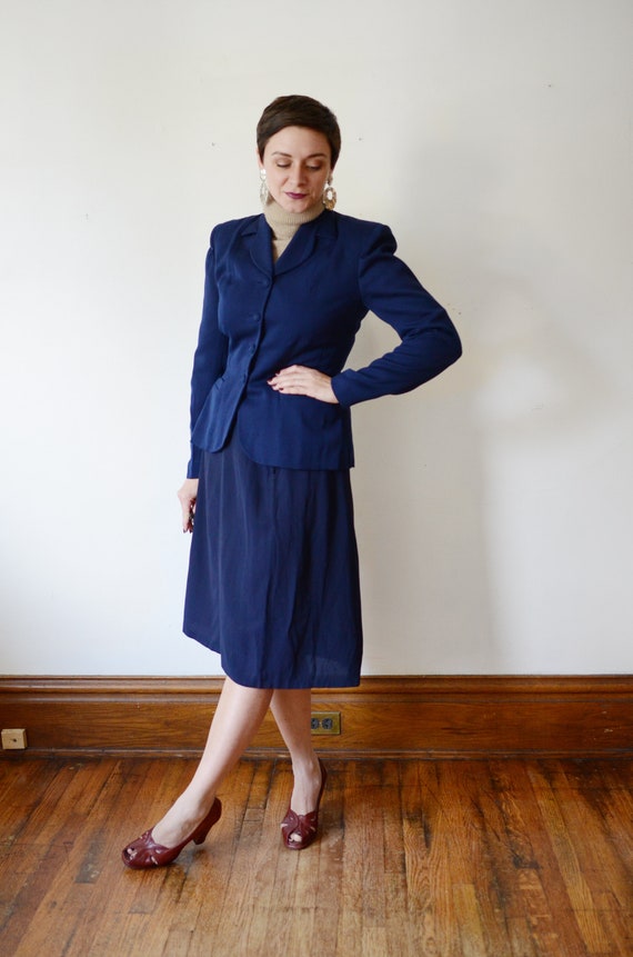 1940s Navy Gabardine Blazer - M