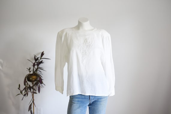 SALE 1990s White Blouse - S/M