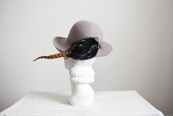 1970s Grey Felt Hat with Pheasant Feather