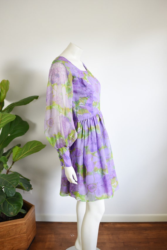 1960s Purple Floral Mini Dress - S - image 5