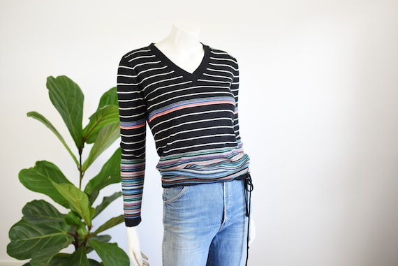 1970s Striped Acrylic Sweater - S