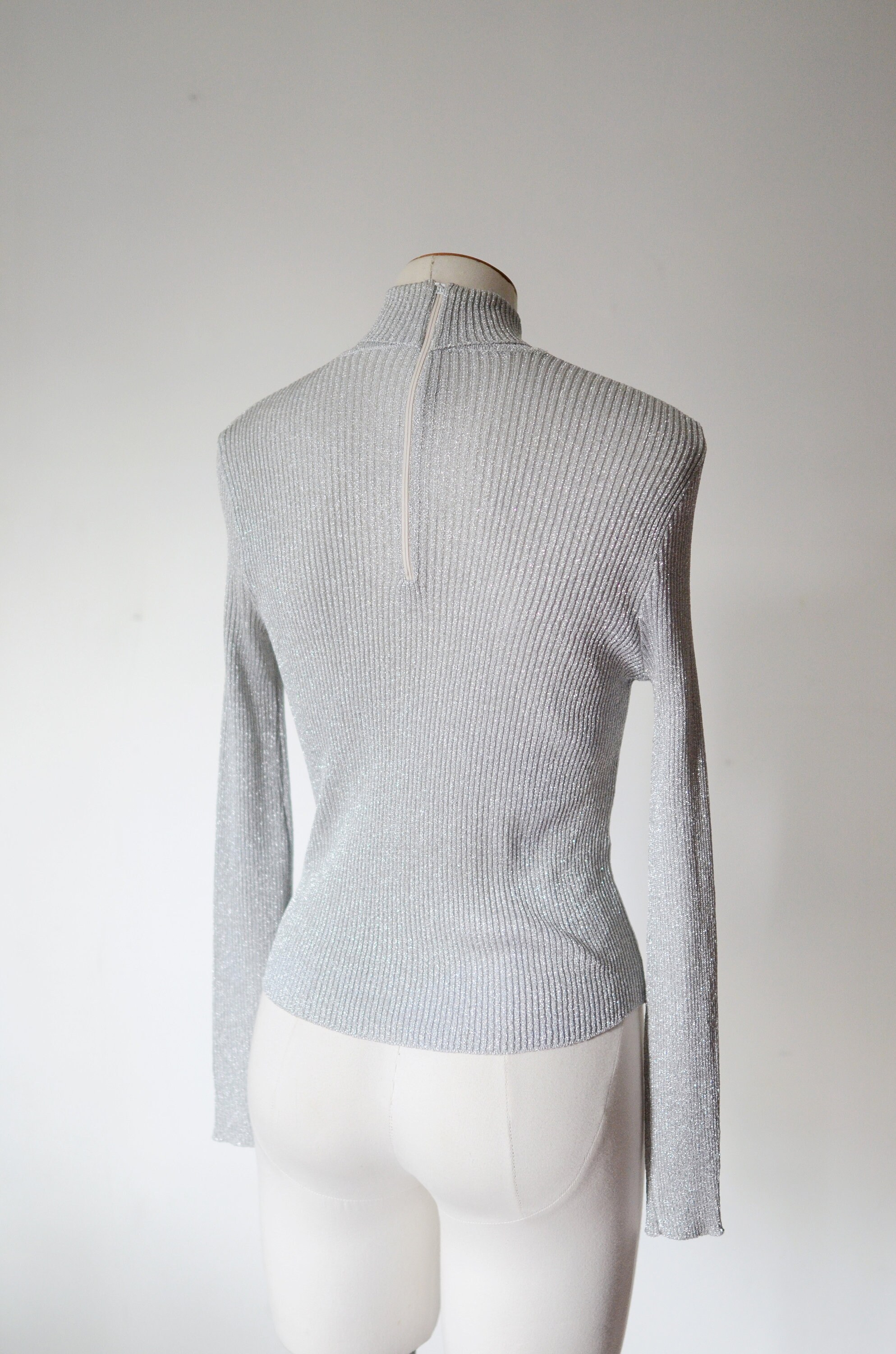 1970s Silver Metallic Turtleneck - M