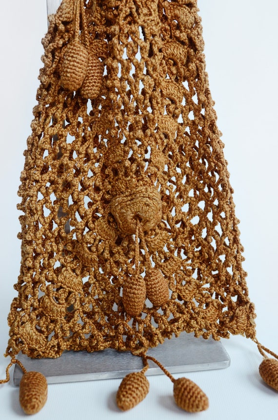 Edwardian Golden Brown Crochet Purse - image 4