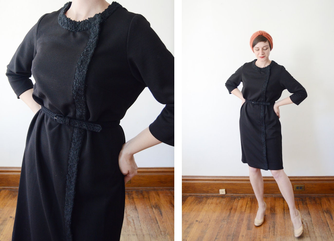 1960s Heavy Hand Beaded Black Shift main image 0