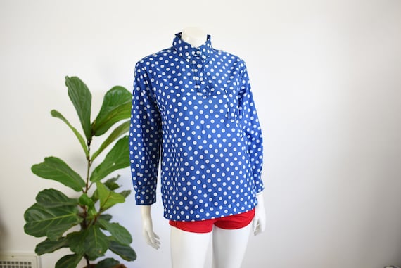 1970s Nylon Polka Dot Ski Blouse - S - image 1