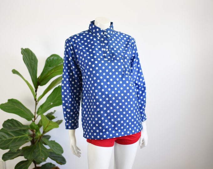 1970s Nylon Polka Dot Ski Blouse - S