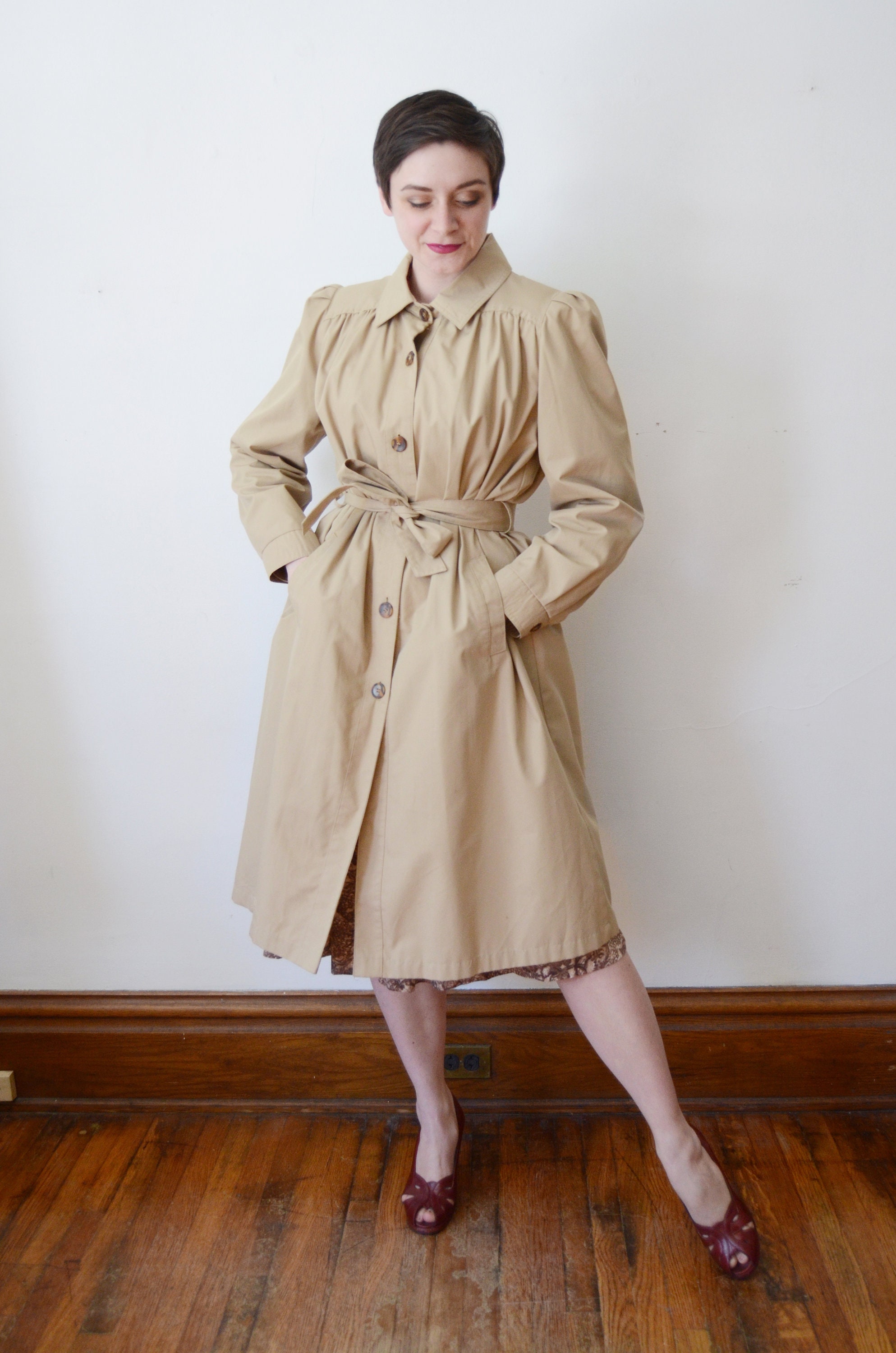 1980s Lined Khaki Trench Coat - M