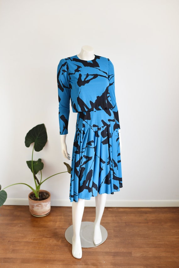 1980s Blue and Black Dress - S