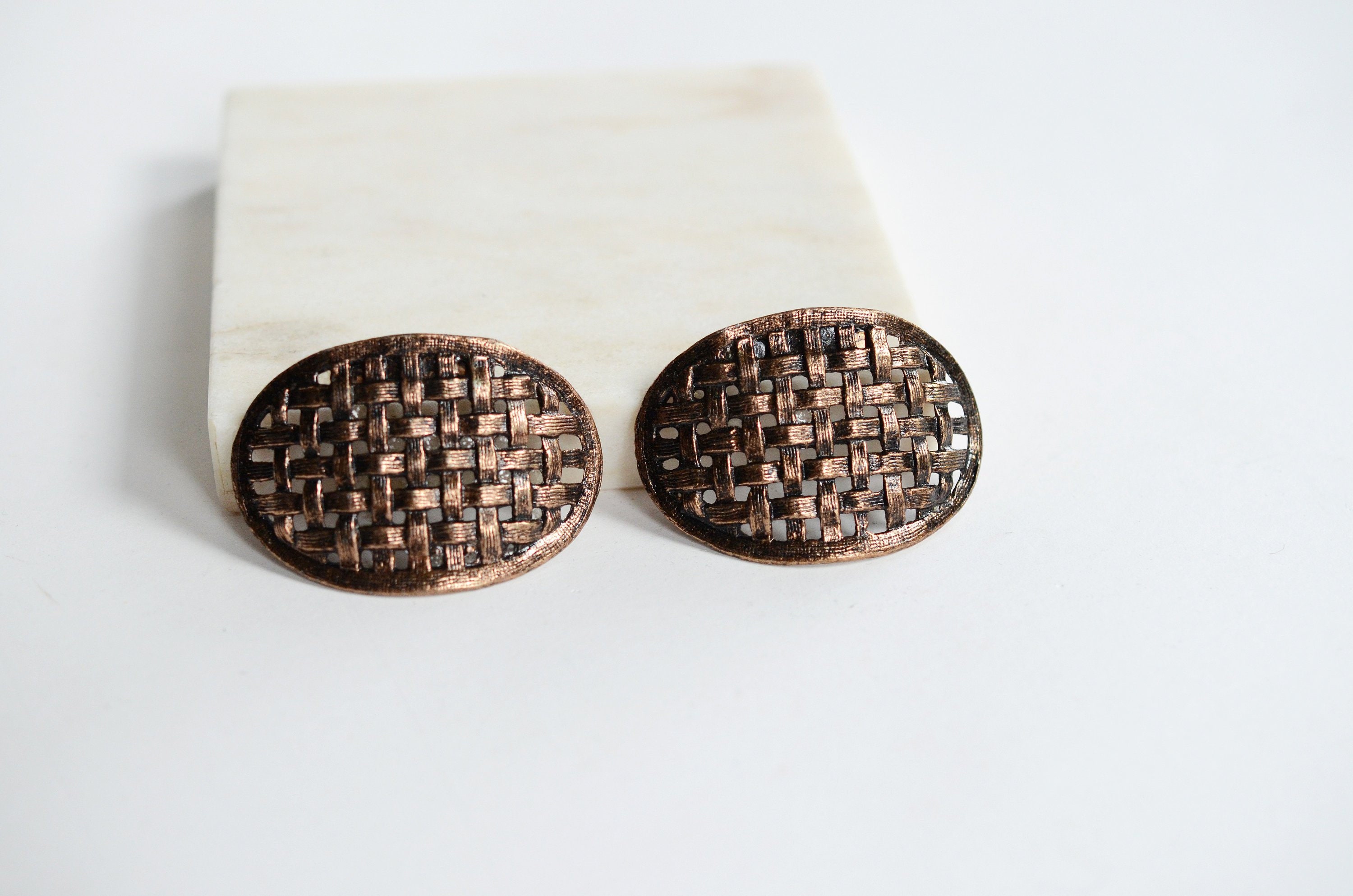 60s Copper Basketweave Shoe Clips