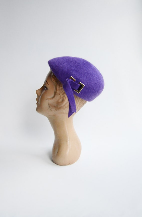1960s Purple Mohair Beret Hat - image 3