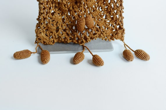 Edwardian Golden Brown Crochet Purse - image 6