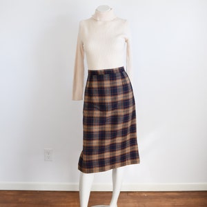 1950s Navy Plaid Pencil Skirt XS image 2