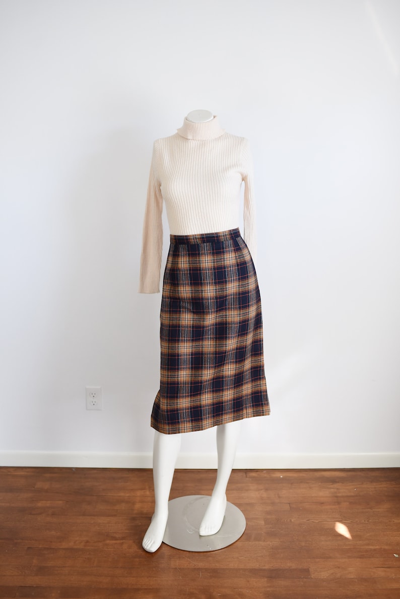 1950s Navy Plaid Pencil Skirt XS image 2