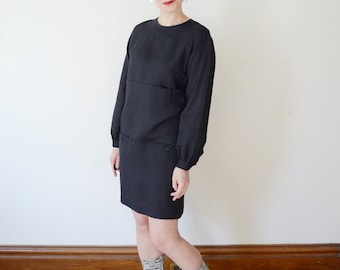 Stanley Sherman 1970s/1980s Black Linen Dress - S/M