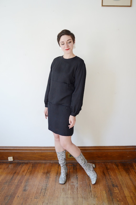 Stanley Sherman 1970s/1980s Black Linen Dress - S/M