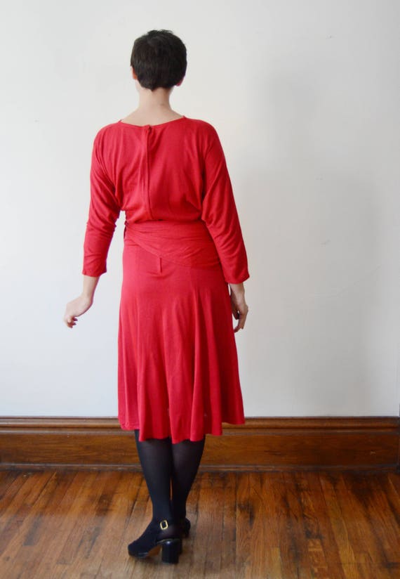 1980s Red Jersey Dress - M - image 3