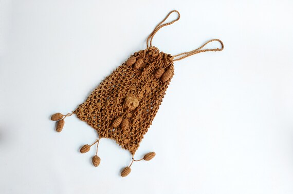 Edwardian Golden Brown Crochet Purse - image 2