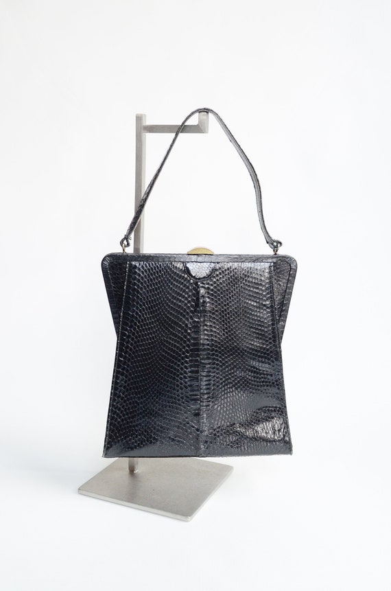 1950s Black Reptile Skin Purse - image 1