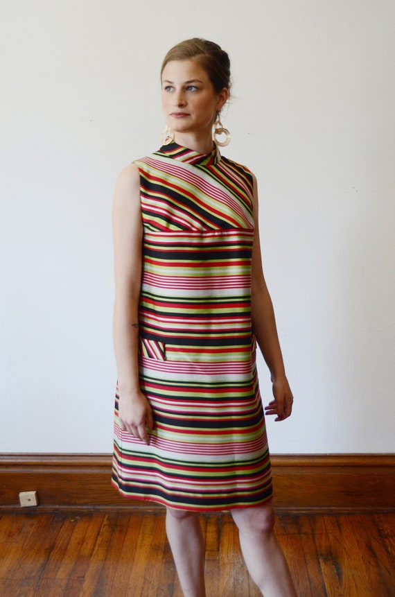 1960s Striped Mod Shiftdress - XS/S - image 3