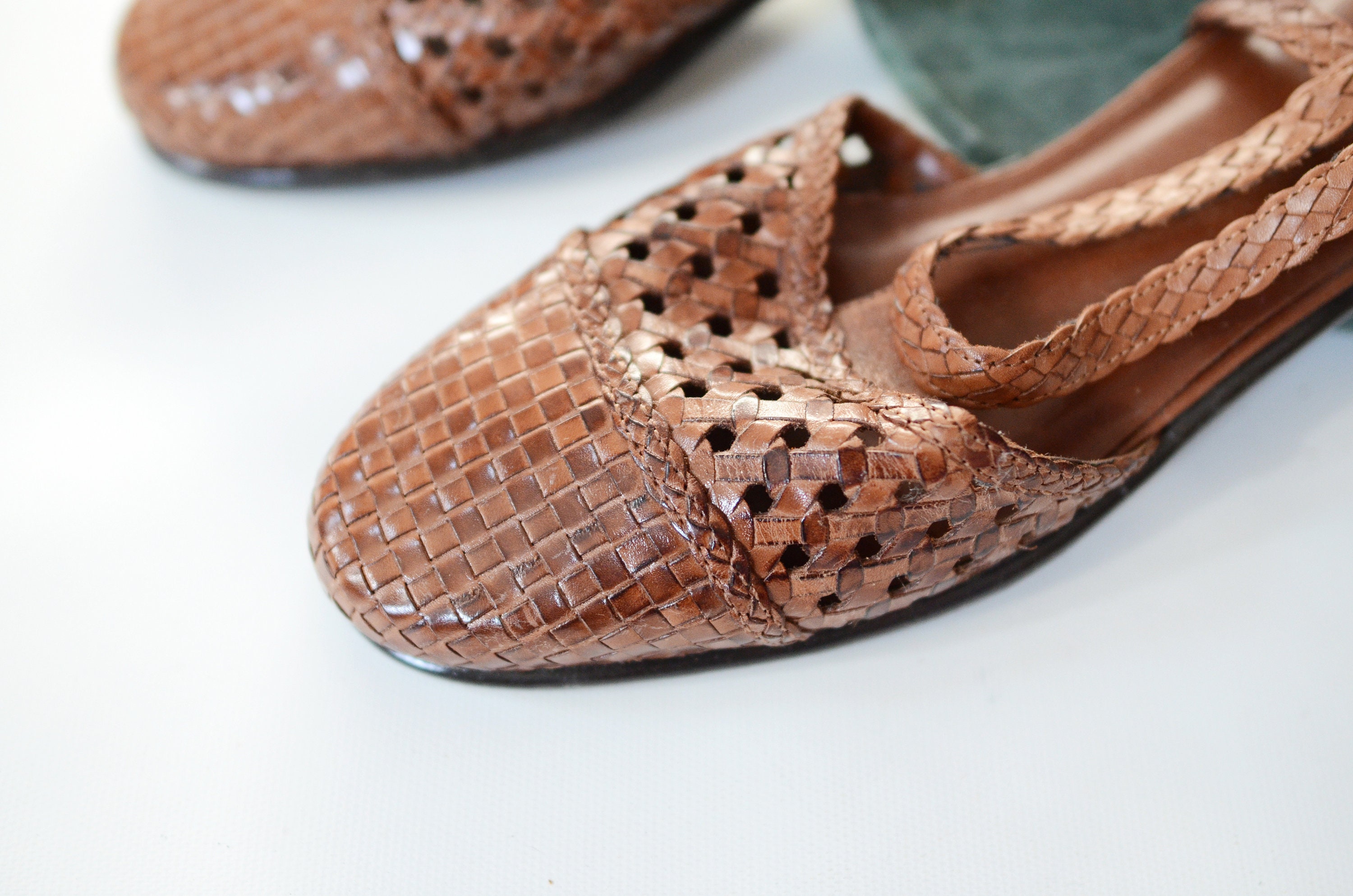 90s Woven Leather Flats - 8