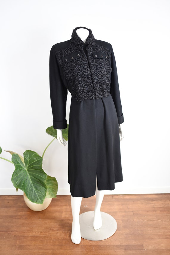 1940s Black Wool and Lamb Princess Coat - M/L - image 2
