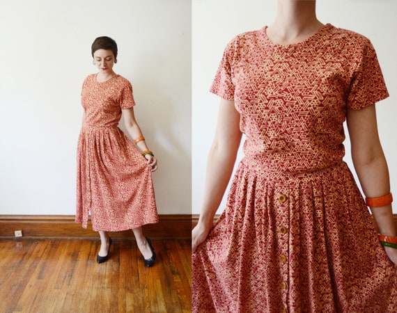 1980s Cotton Jersey Dress - M