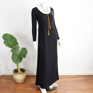 60s/70s Black Knit Maxi Dress - M