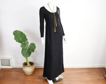 60s/70s Black Knit Maxi Dress - M