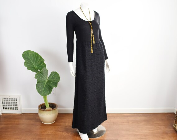 60s/70s Black Knit Maxi Dress - M