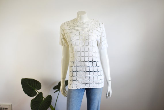 SALE 1980s Cotton Crochet Top - S