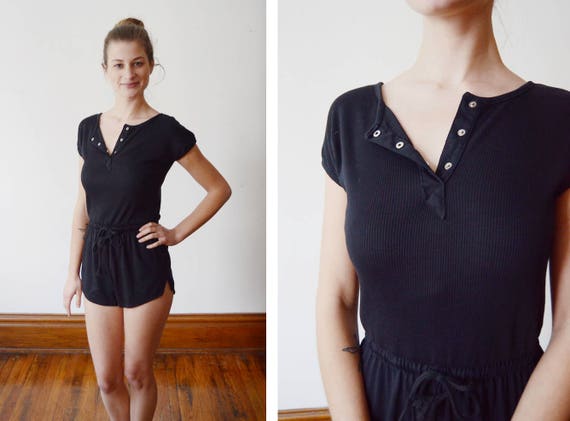 1980s Black Jersey Romper - XS