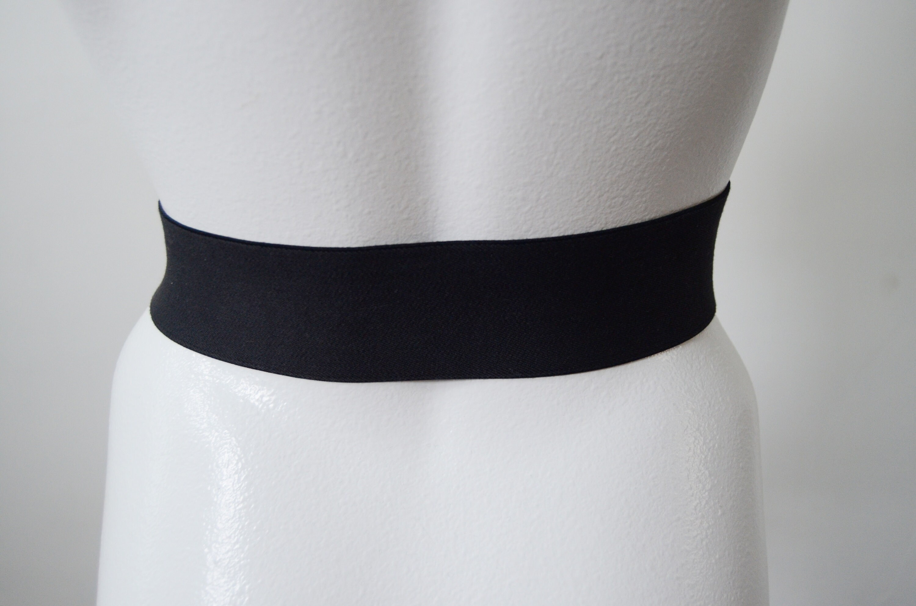 1980s Black Elastic Belt with Gold Buckle S