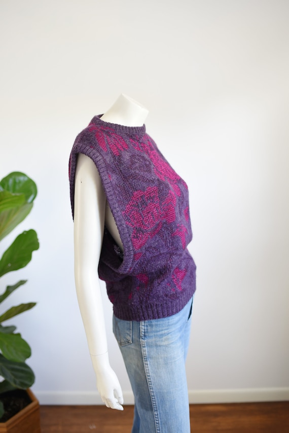 1980s Mohair Floral Sweater Vest - M - image 2
