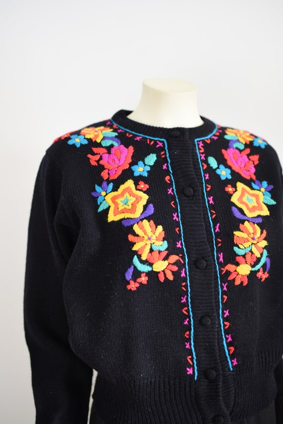 80s Floral Embroidered Cardigan - M - image 4