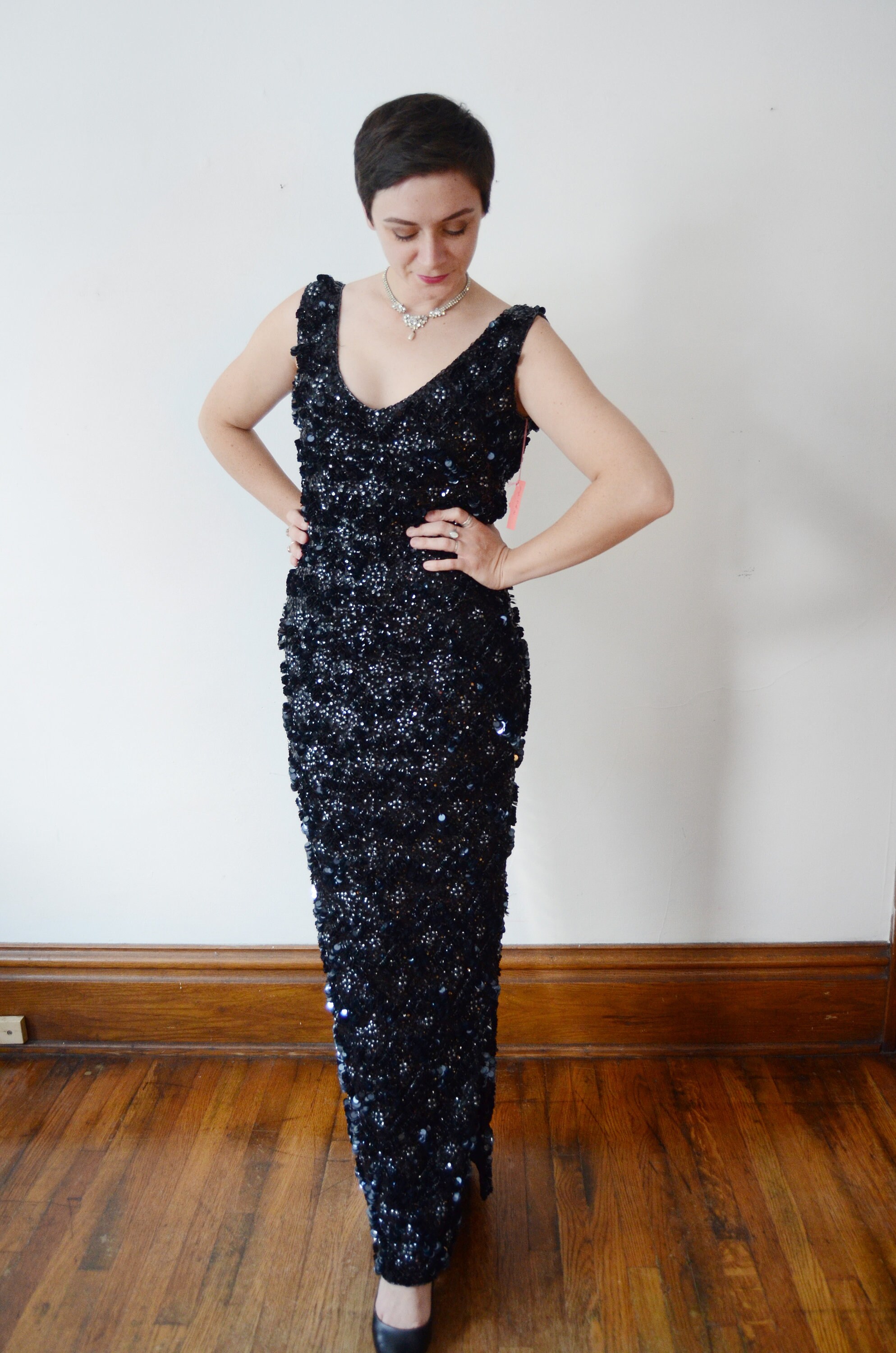1960s Sequined Wool Jersey Gown - M/L