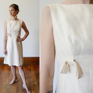 1960s Cream Shift Dress - XS