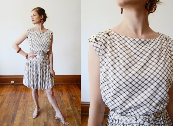 1960s Plaid Nylon Jersey Dress - XS