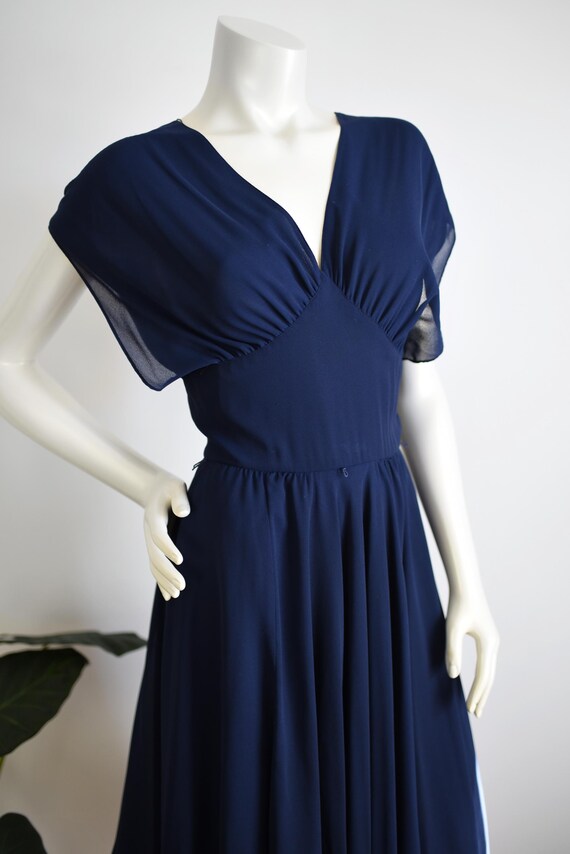 navy blue handkerchief dress Navy Long Sleeve Pleated Charmeuse Handkerchief Dress