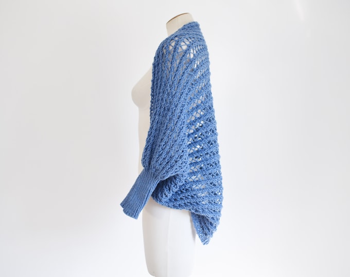 Hand Knit 80s Blue Cardigan