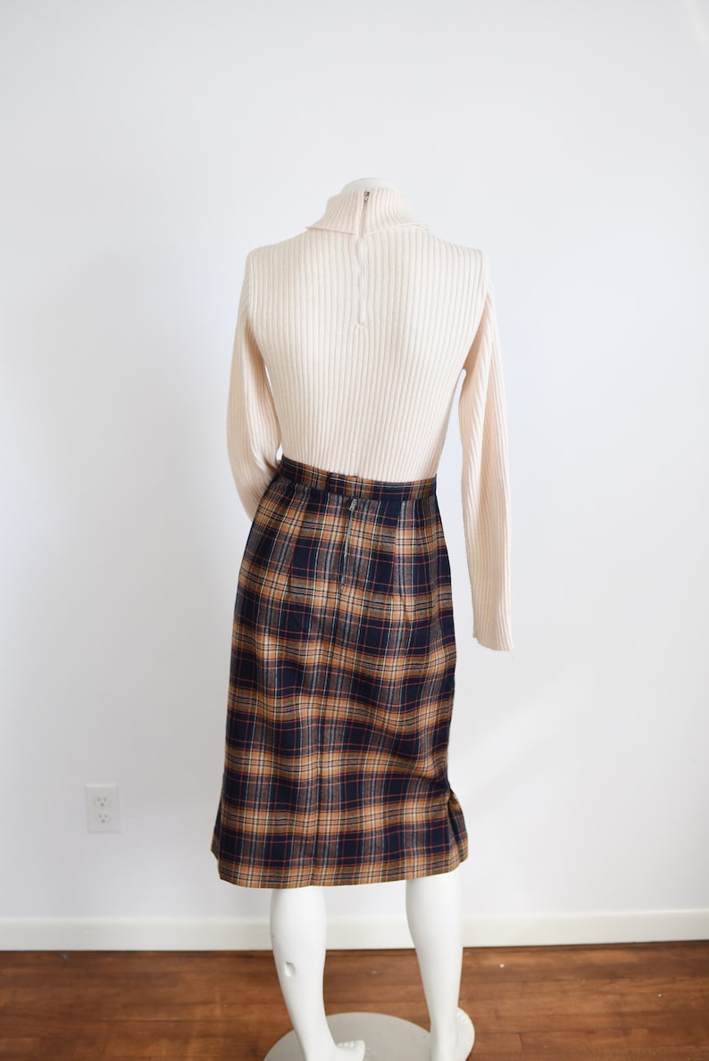 1950s Navy Plaid Pencil Skirt XS image 5