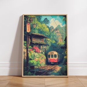 Anime reisdecoratie voor aan de muur: Gezellig Japans dorpje (digitale download)
