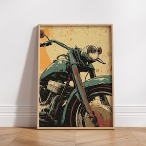Vintage Motorcycle Poster – Retro Garage Wall Art, Rustic Bike Illustration, Grunge Biker Decor, Classic Chopper Print, Gift for Riders