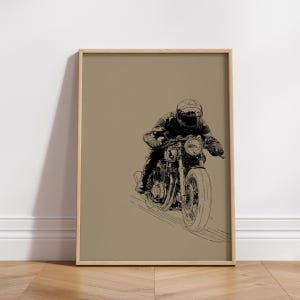 Minimalist Cafe Racer Motorcycle Wall Art Digital Download | Retro Motorbike Poster | Rider Silhouette Print for Garage, Office, or Gift