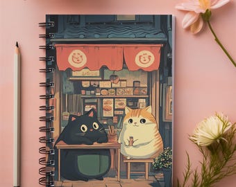 Charming Cat Cafe Spiral Notebook | Cat Lovers Journal | Cute Stationery Gift | Perfect for Writing | Note-taking | School Supplies |