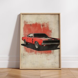 Muscle Car Wall Decor | Retro Automobile Art Print | Man Cave Garage Decor | Father's Day Gift | Digital Download | Room Decor