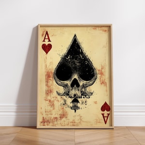 Póster gótico de as de espadas, arte de pared punk, decoración de calaveras, naipes vintage, regalo único para jugadores, decoración de habitaciones