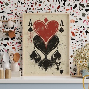 Grunge Playing Card Wall Art – Ace of Spades and Hearts Poster – Vintage Poker Print for Game Room, Bar, or Man Cave Decor image 3
