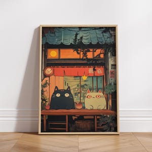 Pósteres de restaurante con gatos extravagantes: decoración acogedora para el hogar, arte de pared para amantes de los gatos, impresiones de animales adorables, hogar y vida, inspirados en Ghibli, digitales