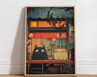 Whimsical Cat Restaurant Posters - Cozy Home Decor, Wall Art for Cat Lovers, Cute Animal Prints, Home and Living, Ghibli-inspired, Digital